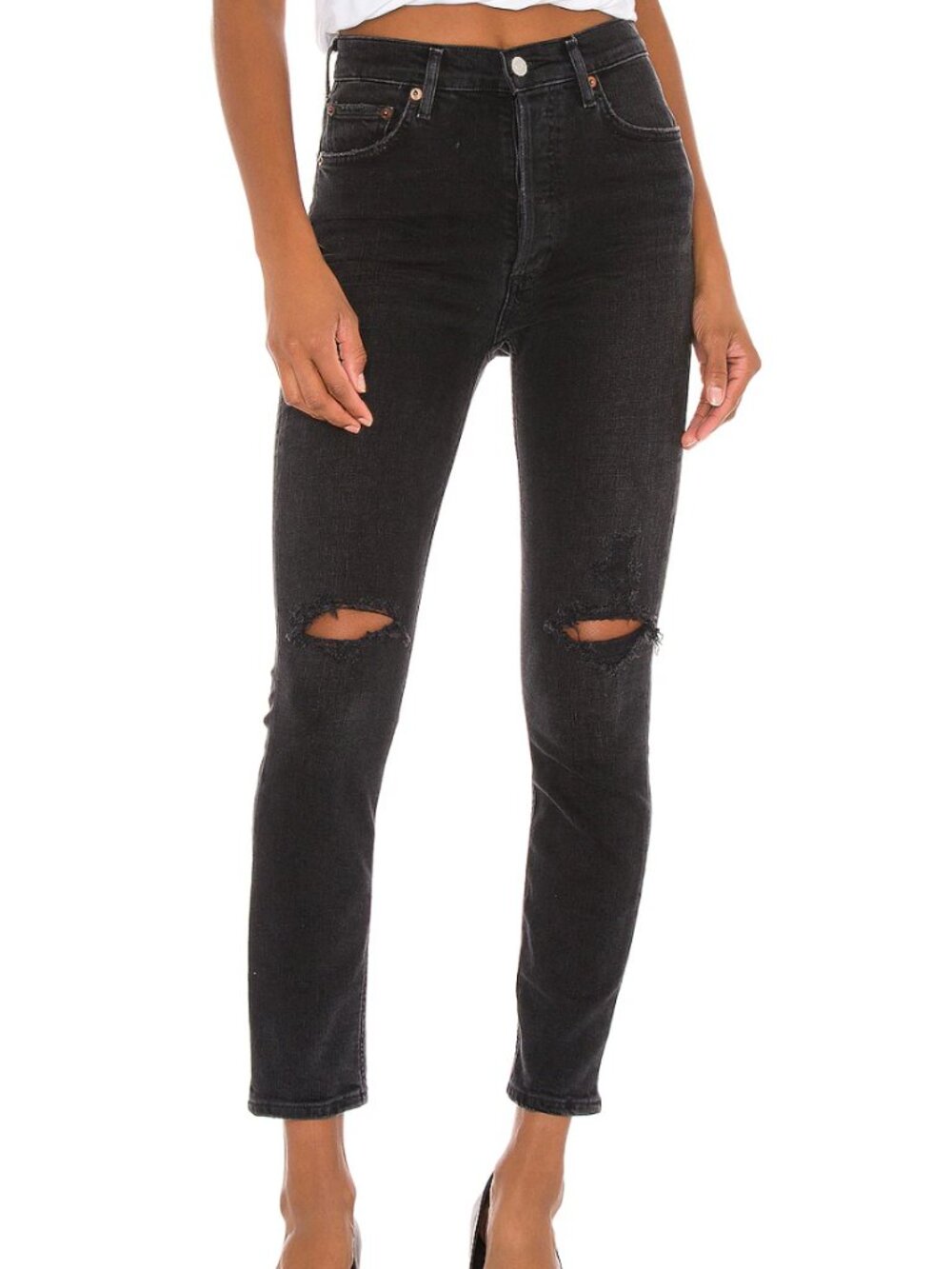 Agolde Nico High Rise Slim Fit Distressed Jeans, Cassette Black Wash, size 28